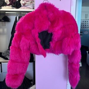 Fuzzy pink crop jacket
